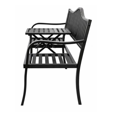 Ławka Ogrodowa Taras Ogród Park Metalowa Oparcie Stolik Czarna 150 cm