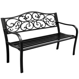 Ławka Ogrodowa Taras Ogród Park Metalowa Oparcie Zdobiona Czarna 127 cm