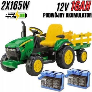 Traktor John Deere + PODWÓJNY AKUMULATOR 12V9Ah Peg Perego z przyczepką