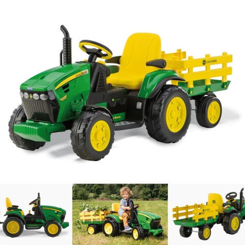 Traktor John Deere + PODWÓJNY AKUMULATOR 12V9Ah Peg Perego z przyczepką