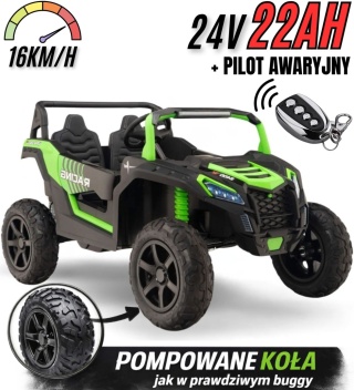 Buggy ATV Strong Racing dla 2 dzieci Czerwony + Silnik bezszczotkowy + Pompowane koła + Audio LED Zielony + PILOT AWARYJNY