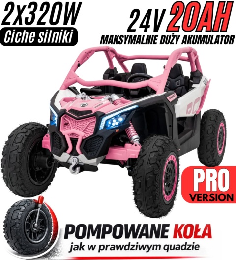 Auto na akumulator Buggy CAN-AM Maverick 3 PRO POMPOWANE KOŁA Turbo RR Różowy 2x320W 24V 20Ah - POWIĘKSZONY AKUMULATOR