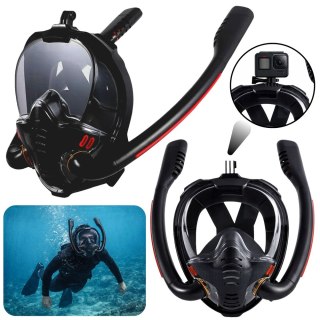 Maska Do Snorkelingu Nurkowania Pełnotwarzowa AntiFog DryTop Czarna L/XL