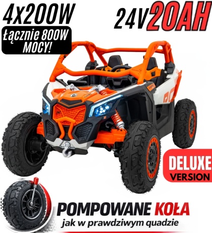 Pojazd Buggy CAN-AM Maverick DELUXE + POMPOWANE KOŁA 4x200W 2x24V10Ah Pomarańczowy