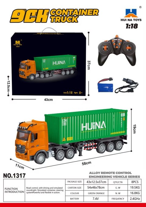 R/C Ciężarówka + Kontener Zielony 1:18