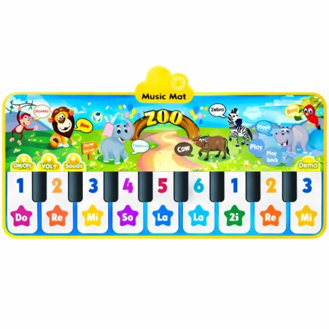 Mata Taneczna Interaktywna Pianinko Zwierzęta ZOO 10 Melodii 126 cm
