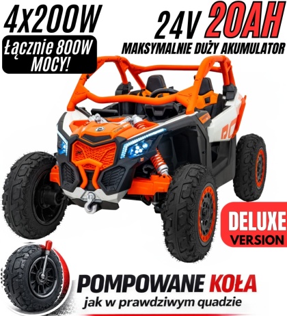 Pojazd Buggy CAN-AM Maverick DELUXE + POMPOWANE KOŁA 4x200W 2x24V10Ah Pomarańczowy