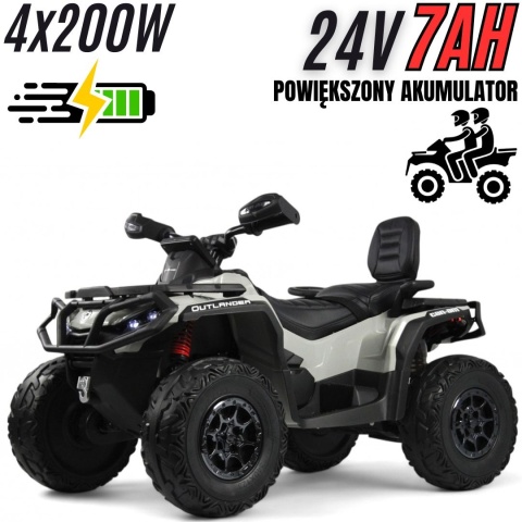Duży Quad Can Am Outlander ATV 4x200W 24V7Ah Szary - POWIĘKSZONY AKUMULATOR!