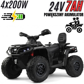 Duży Quad na akumulator Can Am Outlander 4x200W 24V7Ah ATV Czarny - POWIĘKSZONY AKUMULATOR