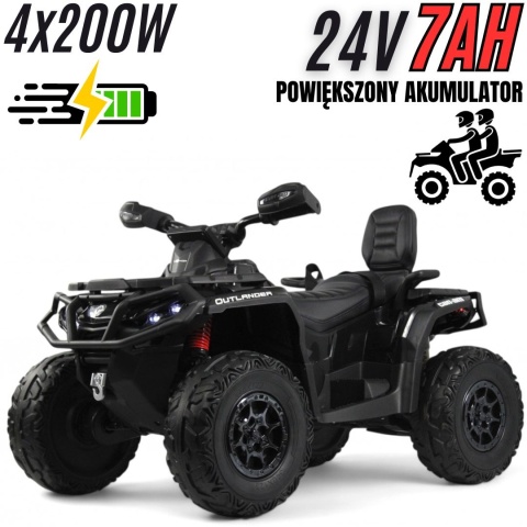 Duży Quad na akumulator Can Am Outlander 4x200W 24V7Ah ATV Czarny - POWIĘKSZONY AKUMULATOR