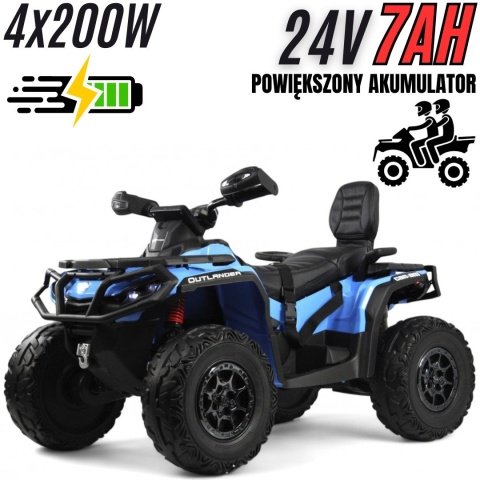 Duży Quad na akumulator Can Am Outlander 4x200W 24V7Ah ATV Niebieski - POWIĘKSZONY AKUMULATOR!