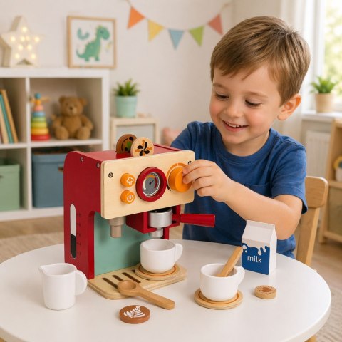 Zestaw Drewniany Ekspres Do Kawy Mały Barista Filiżanki Akcesoria