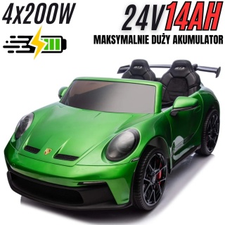 Auto na akumulator Porsche 911 GT3 24V 14Ah zielony lakierowany + 4x200W MOCY + PILOT