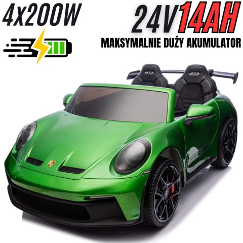 Auto na akumulator Porsche 911 GT3 24V 14Ah zielony lakierowany + 4x200W MOCY + PILOT