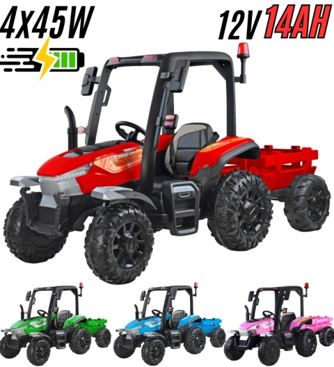 DUŻY TRAKTOR NA AKUMULATOR BLAST 4x4 Z KABINĄ PILOTEM PRZYCZEPKĄ