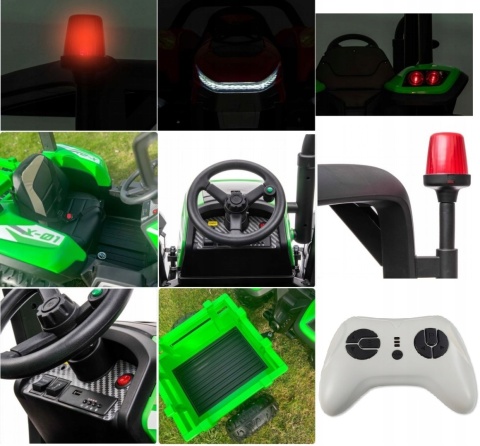 DUŻY TRAKTOR NA AKUMULATOR BLAST 4x4 Z KABINĄ PILOTEM PRZYCZEPKĄ