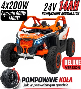 Pojazd Buggy CAN-AM Maverick DELUXE + POMPOWANE KOŁA 4x200W 2x24V7Ah Pomarańczowy