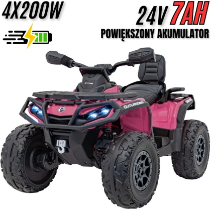 Duży Quad Can Am Outlander ATV 4x200W 24V7Ah Różowy - POWIĘKSZONY AKUMULATOR!