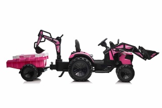 Wielki traktor na akumulator 720-T z przyczepką 24V Różowy[SX2068]