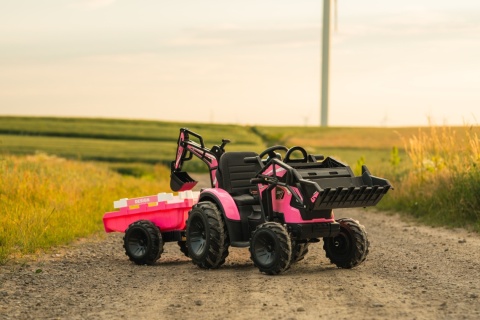 Wielki traktor na akumulator 720-T z przyczepką 24V Różowy[SX2068]