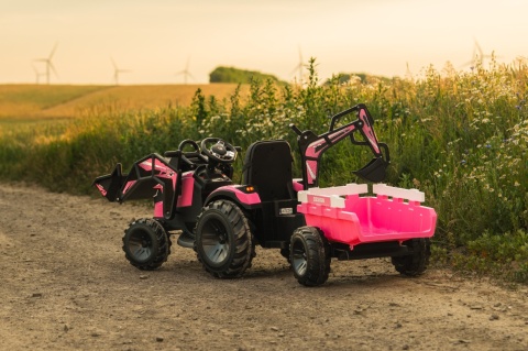 Wielki traktor na akumulator 720-T z przyczepką 24V Różowy[SX2068]