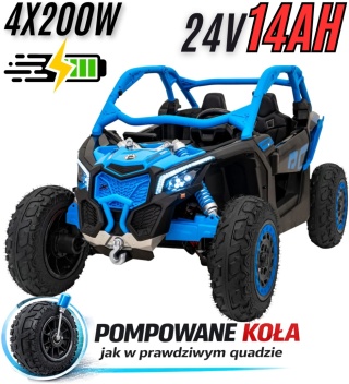 Buggy CAN-AM Maverick 3 DELUXE + Pompowane KOŁA auto na akumulator Niebieski 4x200W 24V DK-CA001