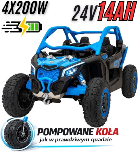 Buggy CAN-AM Maverick 3 DELUXE + Pompowane KOŁA auto na akumulator Niebieski 4x200W 24V DK-CA001