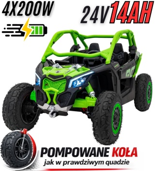 Buggy CAN-AM Maverick 3 DELUXE + Pompowane KOŁA auto na akumulator Zielony 4x200W 24V DK-CA001