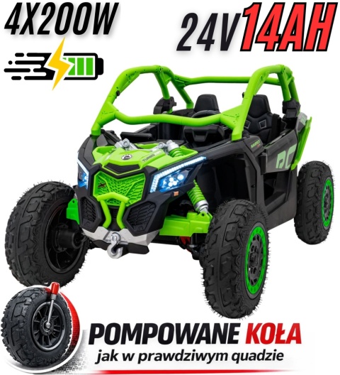 Buggy CAN-AM Maverick 3 DELUXE + Pompowane KOŁA auto na akumulator Zielony 4x200W 24V DK-CA001