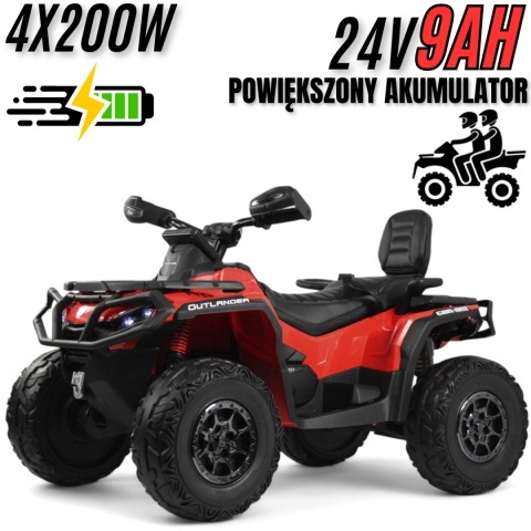 Duży Quad na akumulator Can Am Outlander 4x200W 24V9Ah ATV Czerwony - POWIĘKSZONY AKUMULATOR!