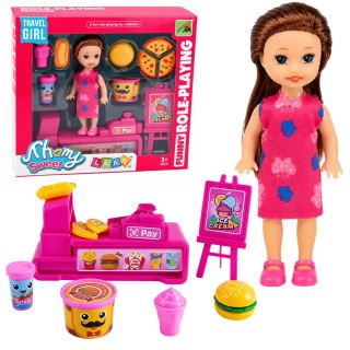 Zestaw Mini Laleczka Z Kasą Fiskalną Sprzedawczyni Akcesoria Hamburger Lody