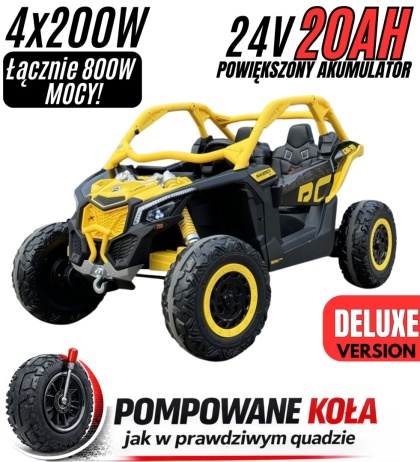 Buggy CAN-AM Maverick 3 DELUXE + POMPOWANE KOŁA 4x200W 2x24V10Ah Żółty