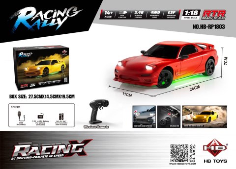 Auto R/C Do Driftu TurboSlide 1:18 z Podświetleniem Czerwone