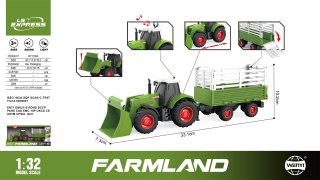 Zielony Traktor z Funkcją Świateł i Dźwięku 1:32 + Zielona Przyczepa