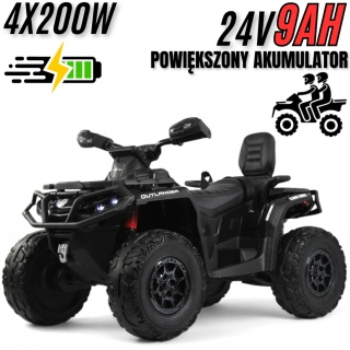 Duży Quad na akumulator Can Am Outlander 4x200W 24V9Ah ATV Czarny - POWIĘKSZONY AKUMULATOR