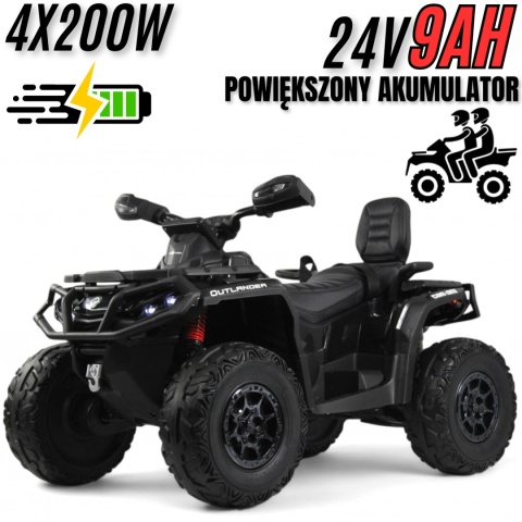 Duży Quad na akumulator Can Am Outlander 4x200W 24V9Ah ATV Czarny - POWIĘKSZONY AKUMULATOR