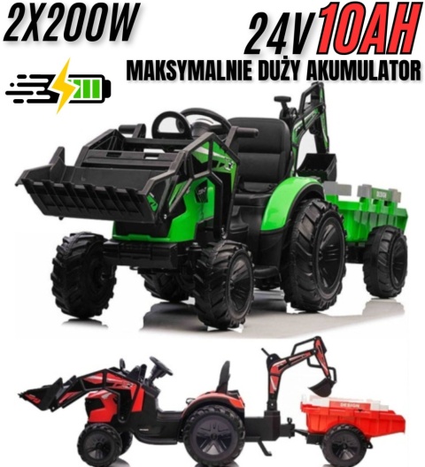 Wielki traktor na akumulator 720-T z przyczepką 24V [SX2068]