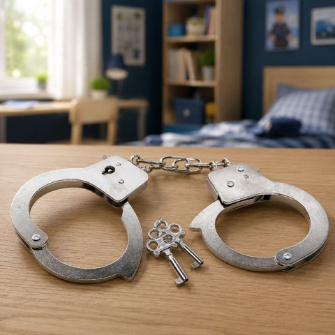 Kajdanki Dla Małego Policjanta Metalowe Z Kluczykami Dla Dzieci Srebrne