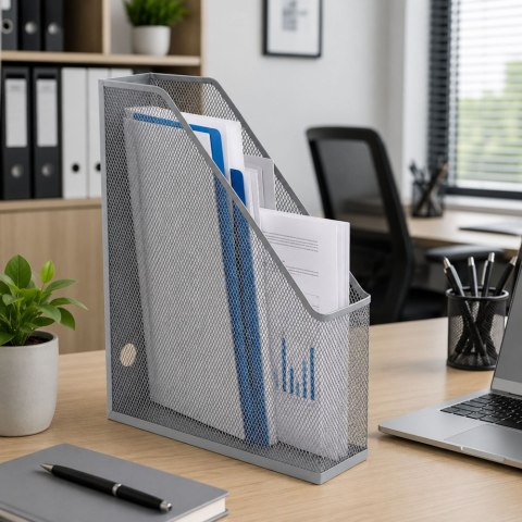 Metalowy Organizer Stojak Biurowy Na Dokumenty Teczki Pionowy Srebrny A4