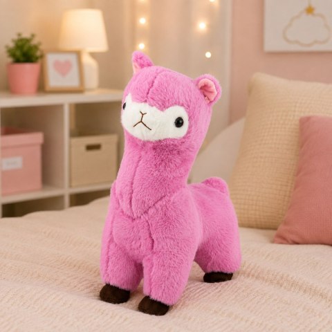 Pluszowa Alpaka Lama Maskotka Przytulanka Miękkie Futerko Różowa 28 cm