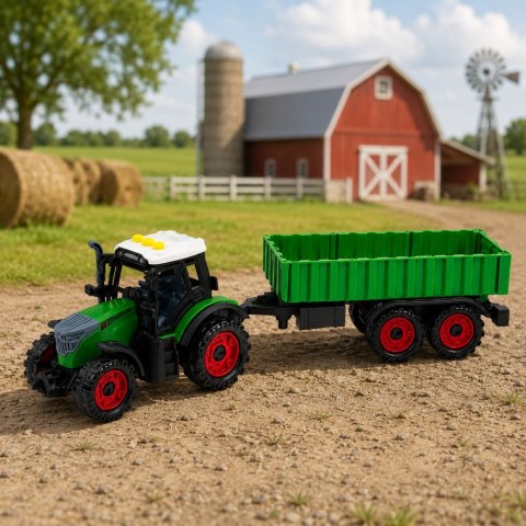 Traktor Farmerski z Przyczepą Rolniczą Napęd Frykcyjny Światła Dźwięk 35cm