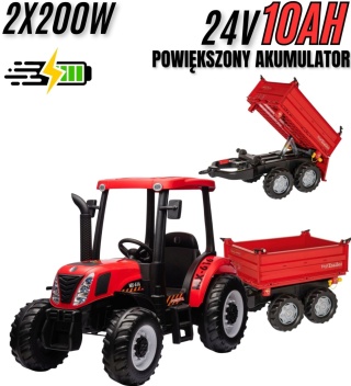 Traktor Na Akumulator + PRZYCZEPA A011 NEW HOLLAND T7 24V 2x200W + POWIĘKSZONY AKUMULATOR