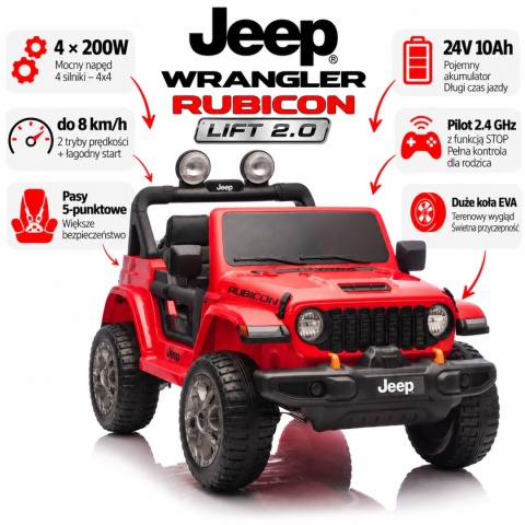 NOWY Jeep Wrangler Rubicon Lift 2.0 4x200W + POWIĘKSZONY AKUMULATOR 24V 10Ah