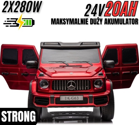 Auto na akumulator Mercedes Benz G63 AMG STRONG 2x280W CICHE SILNIKI 24V Czerwony LAKIER + POWIĘKSZONY AKUMULATOR 24V20Ah