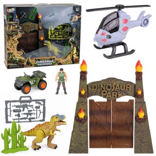Baza Badawcza Park Dinozaurów Brama Helikopter Quad Figurki Odkrywca