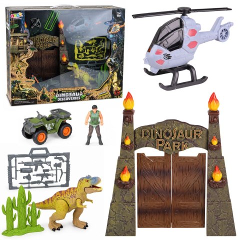 Baza Badawcza Park Dinozaurów Brama Helikopter Quad Figurki Odkrywca