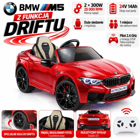 ORYGINALNE BMW M5 24V Z FUNKCJĄ DRIFTU - MIĘKKIE KOŁA, DUŻE SIEDZENIE /SX2118