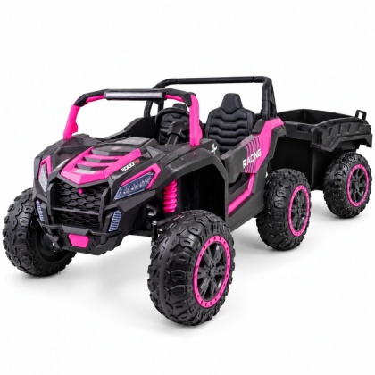 ZESTAW Przyczepa + MEGA Buggy ATV Racing 4x4 Różowy 24V 22Ah