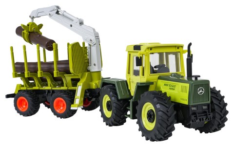 Traktor Zielony 1:24 z Pilotem Mercedes Benz + Przyczepa na Drewno z Dźwigiem
