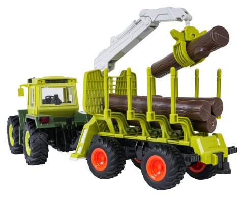 Traktor Zielony 1:24 z Pilotem Mercedes Benz + Przyczepa na Drewno z Dźwigiem